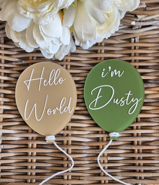 Personalised Acrylic Balloon Birth Announcement Photo Prop - Hello World