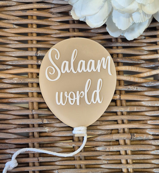 Handmade Salaam World Baby Announcement: Acrylic Balloon Photo Prop