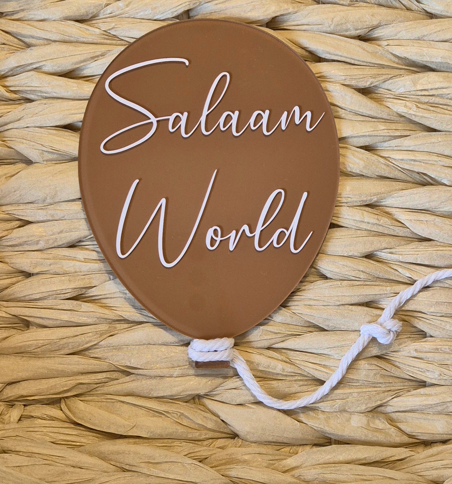 Handmade Salaam World Baby Announcement: Acrylic Balloon Photo Prop