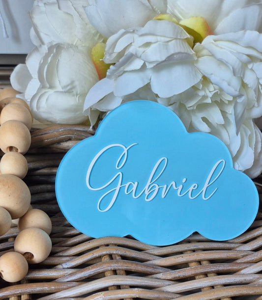 Personalised Baby Name Announcement Cloud Photo Prop: Hand-Painted Acrylic