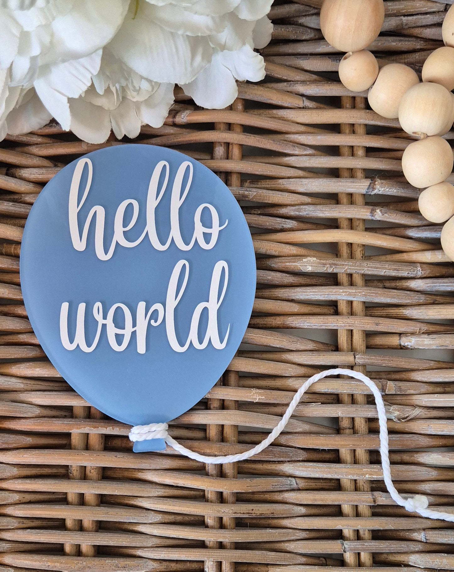 Personalised Acrylic Balloon Birth Announcement: Hello World Photo Prop