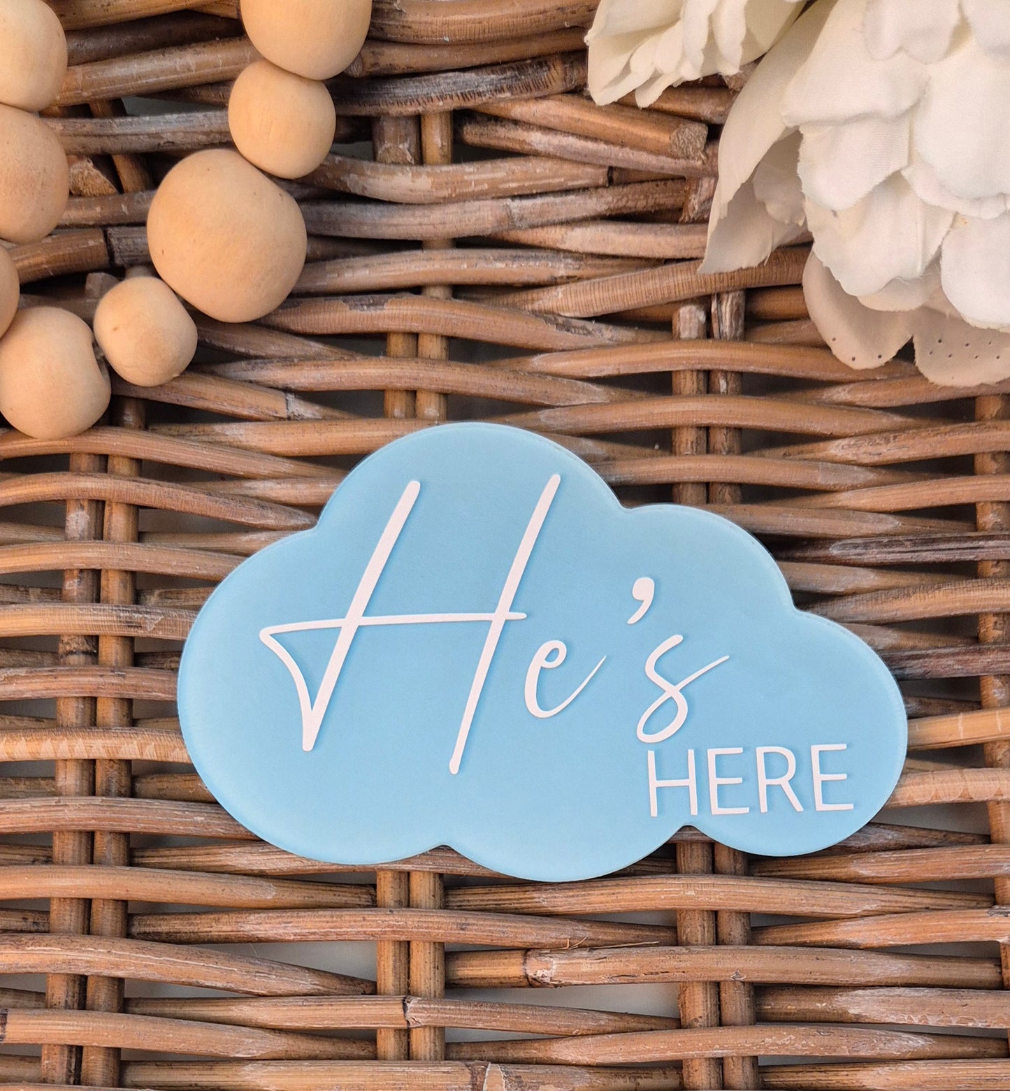 Cloud Birth Announcement Photo Prop: He's Here, She's Here Sign
