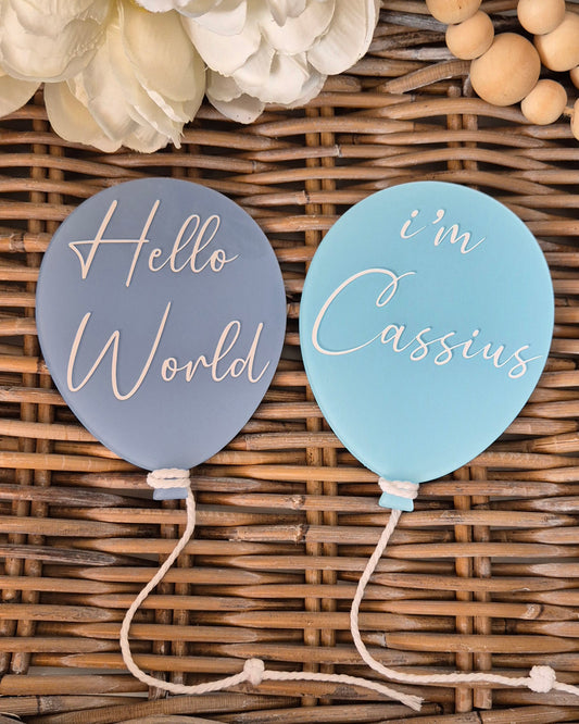 Personalised Acrylic Balloon Birth Announcement Photo Prop - Hello World