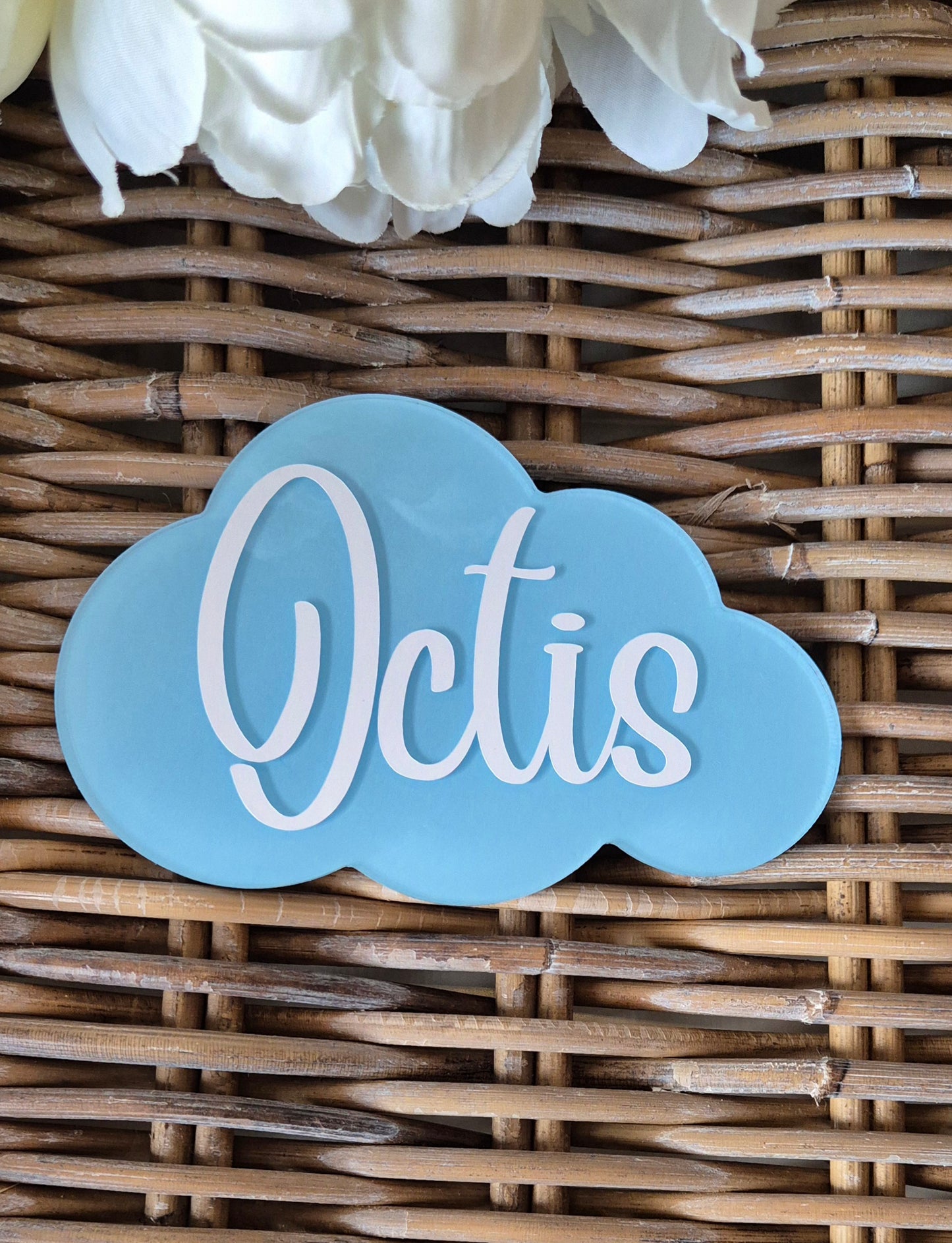 Personalised Baby Name Announcement Cloud Photo Prop: Hand-Painted Acrylic