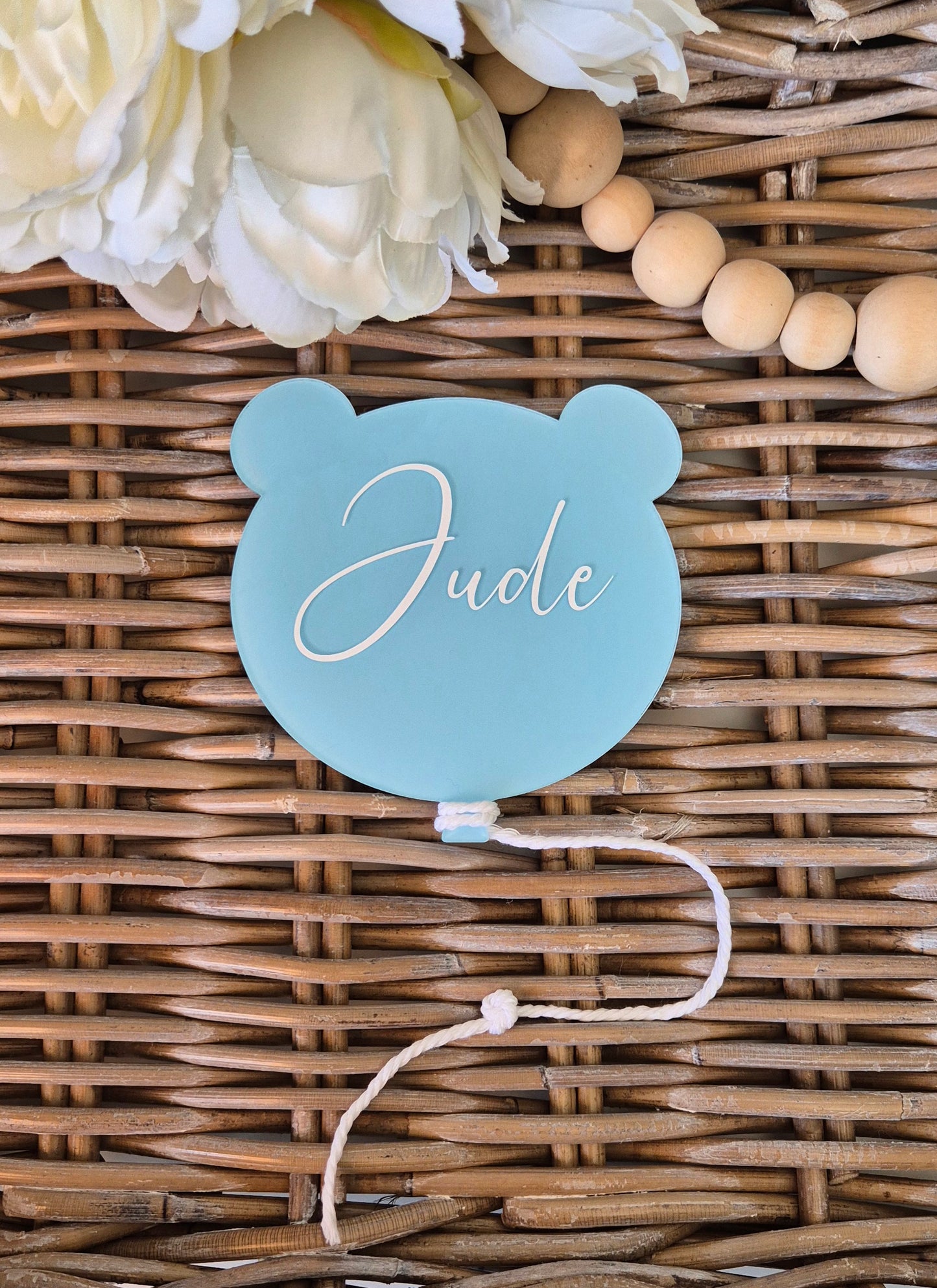 Personalised Teddy Bear Baby Announcement Sign: Hand-Painted Acrylic Photo Prop