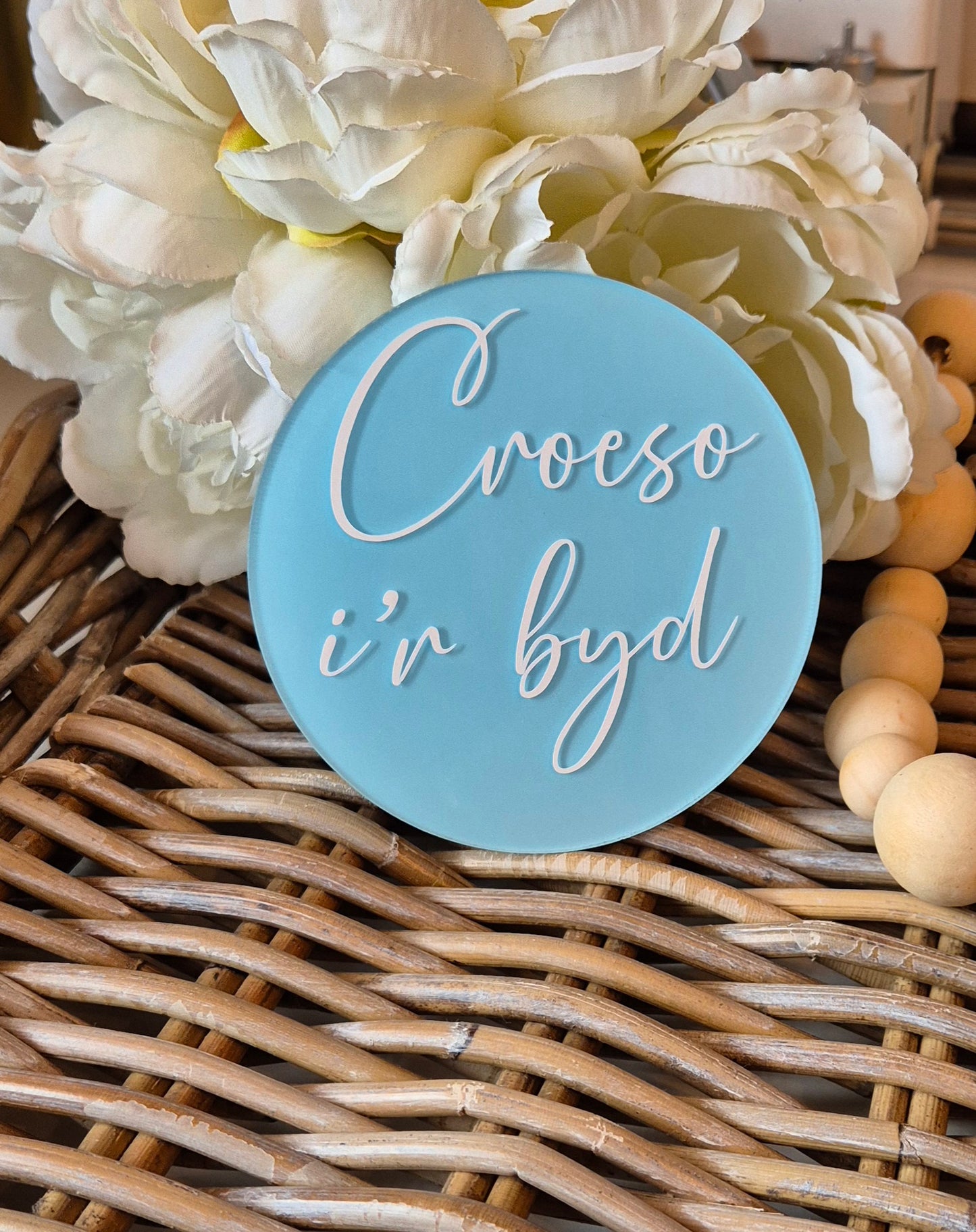 Handmade Acrylic Baby Announcement Photo Prop: Welsh Welcome Sign