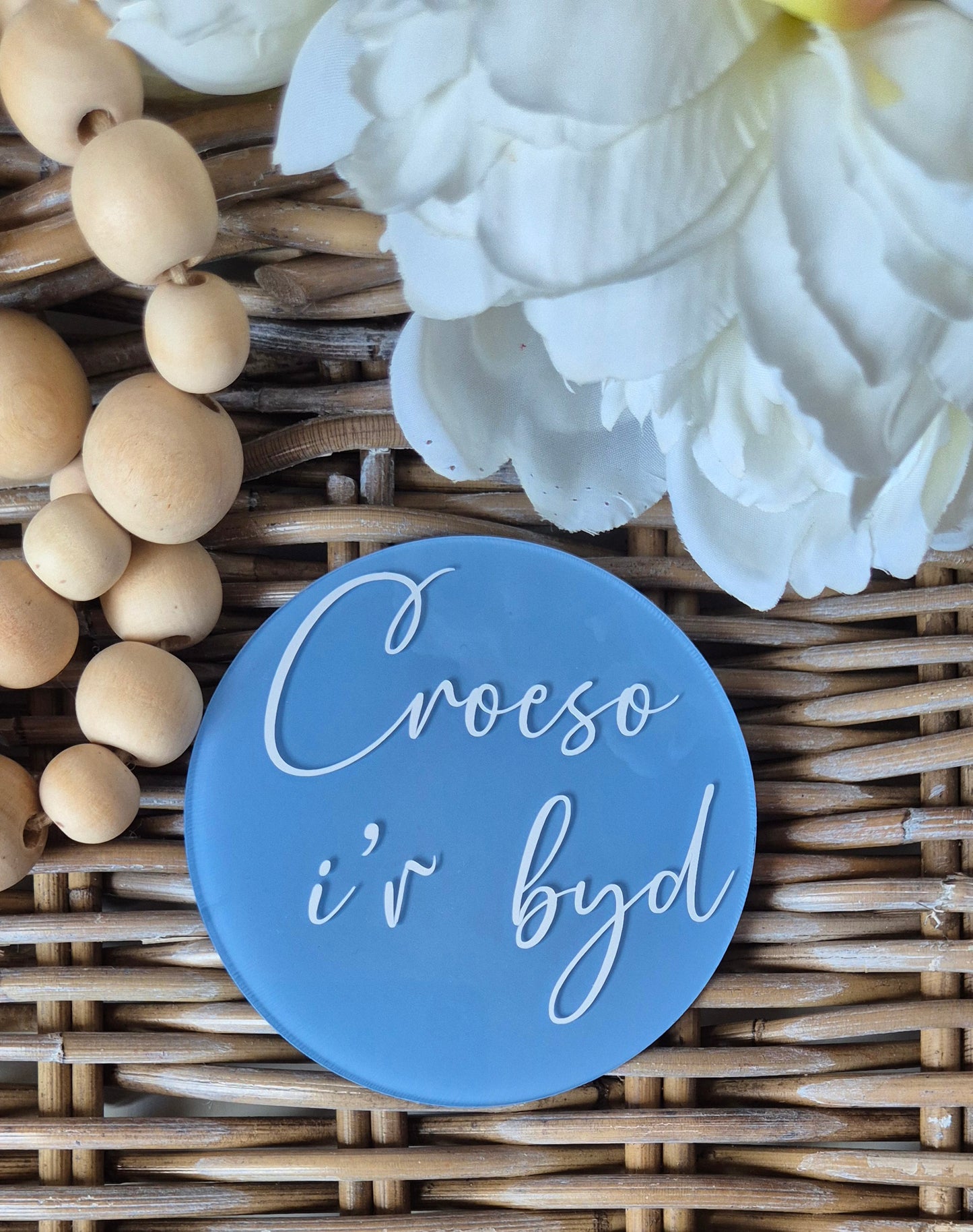 Handmade Acrylic Baby Announcement Photo Prop: Welsh Welcome Sign