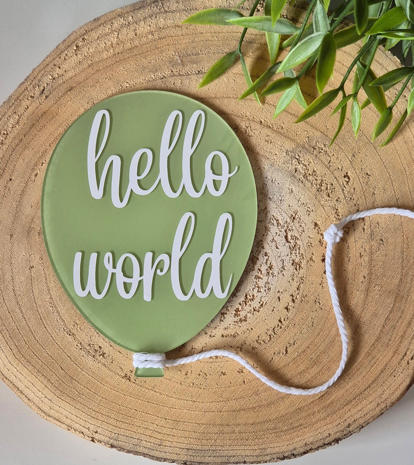 Personalised Acrylic Balloon Birth Announcement: Hello World Photo Prop