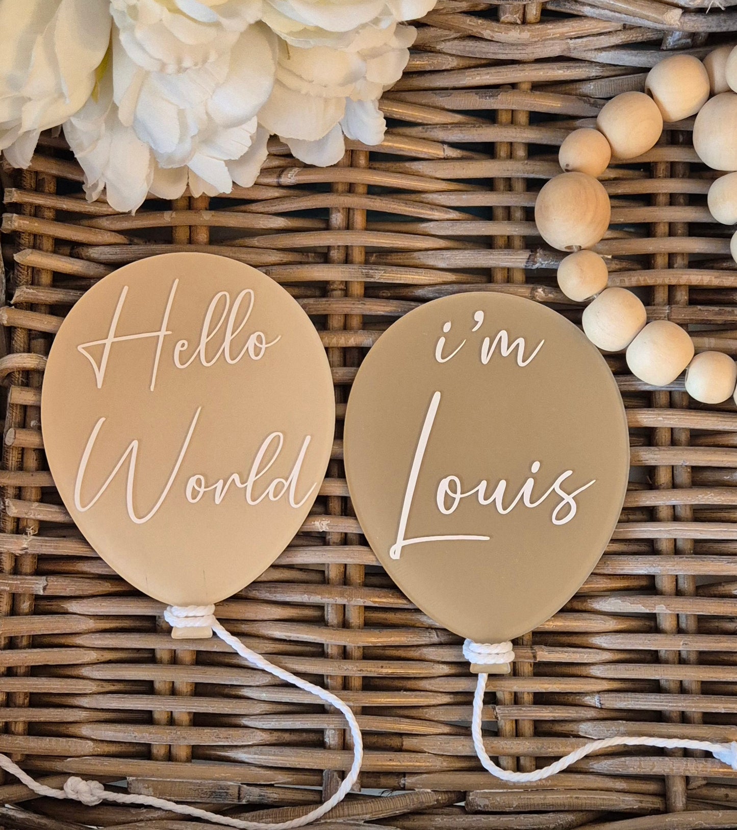 Personalised Acrylic Balloon Birth Announcement Photo Prop - Hello World