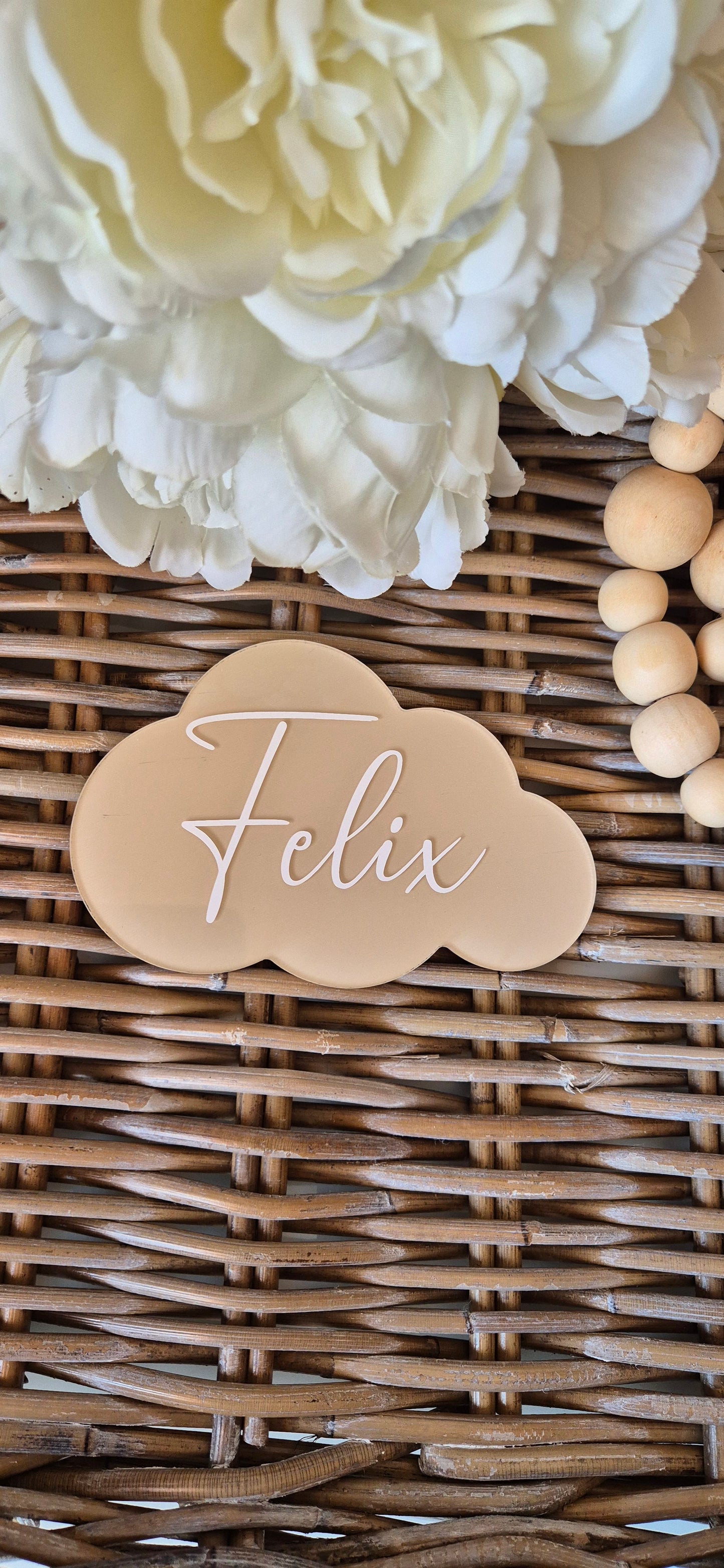 Personalised Baby Name Announcement Cloud Photo Prop: Hand-Painted Acrylic