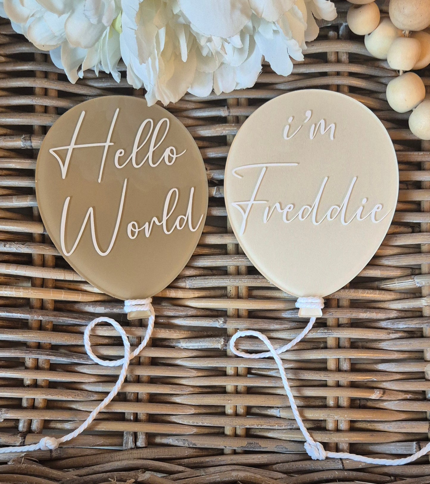 Personalised Acrylic Balloon Birth Announcement Photo Prop - Hello World