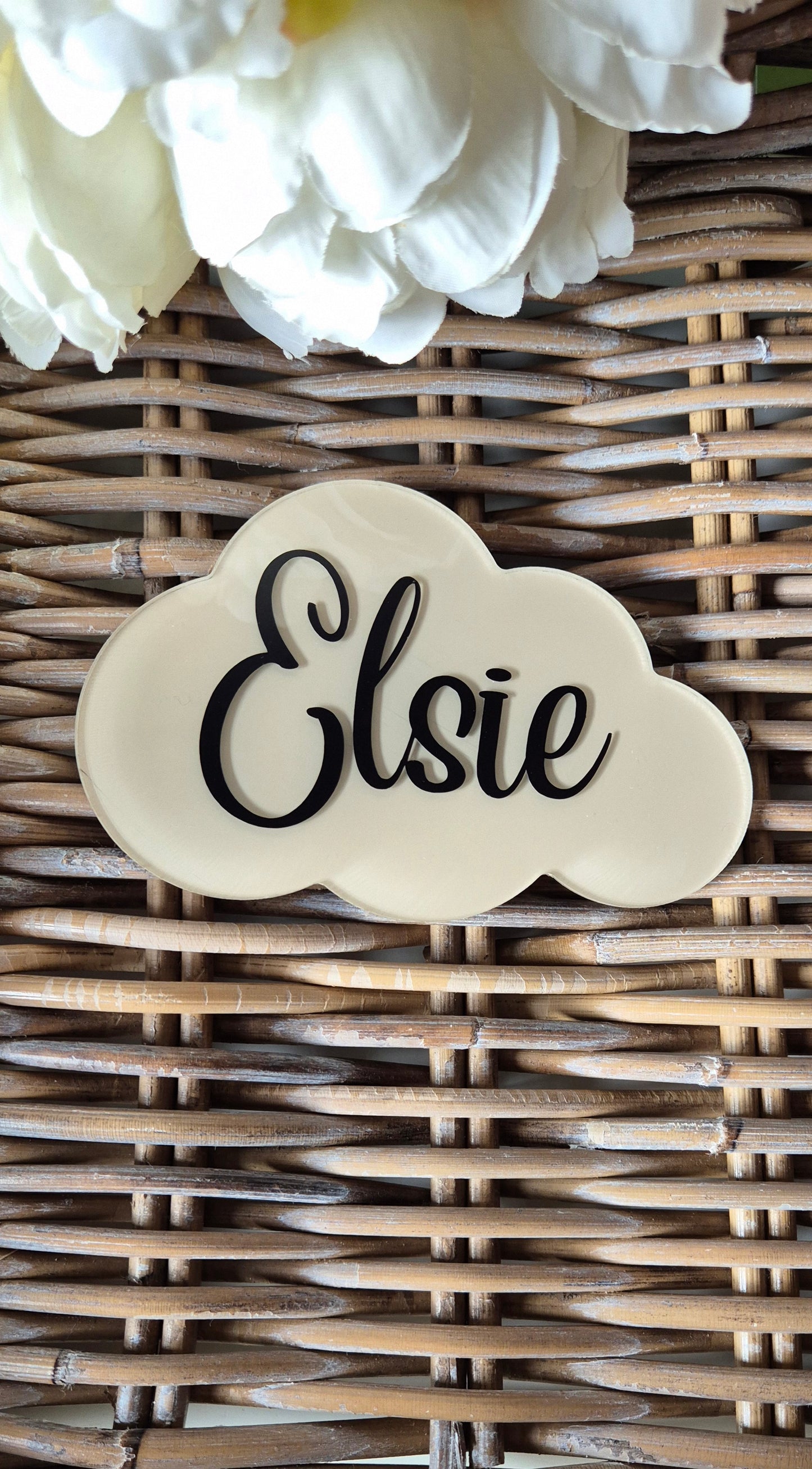 Personalised Baby Name Announcement Cloud Photo Prop: Hand-Painted Acrylic