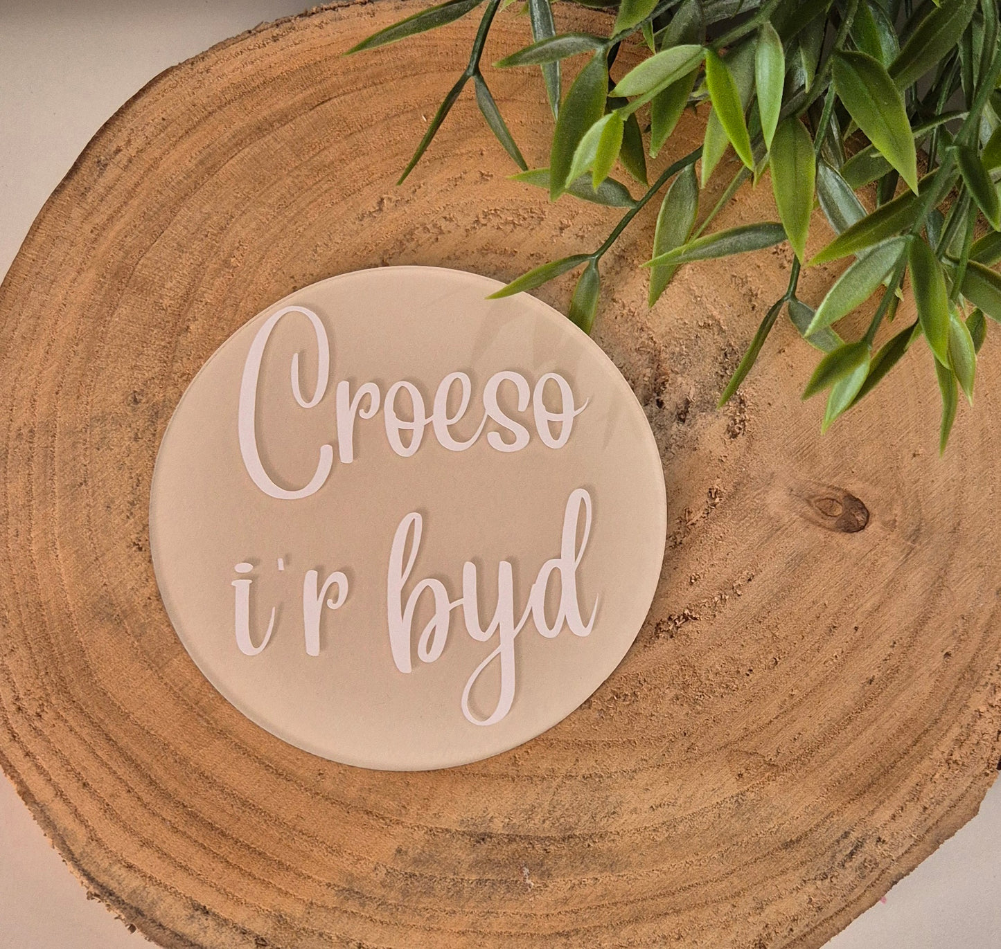 Handmade Acrylic Baby Announcement Photo Prop: Welsh Welcome Sign