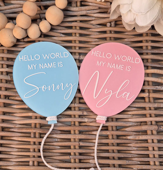 Personalised Baby Announcement Sign: Hand-Painted Acrylic Balloon Plaque