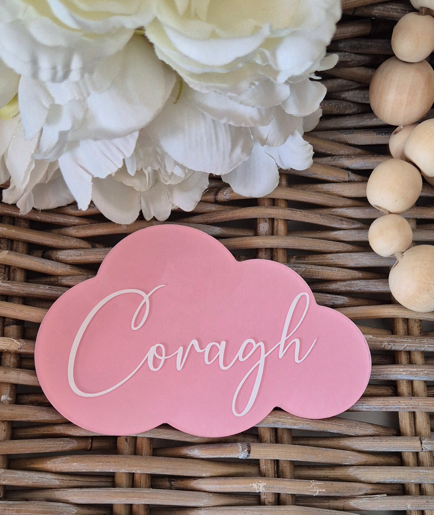 Personalised Baby Name Announcement Cloud Photo Prop: Hand-Painted Acrylic