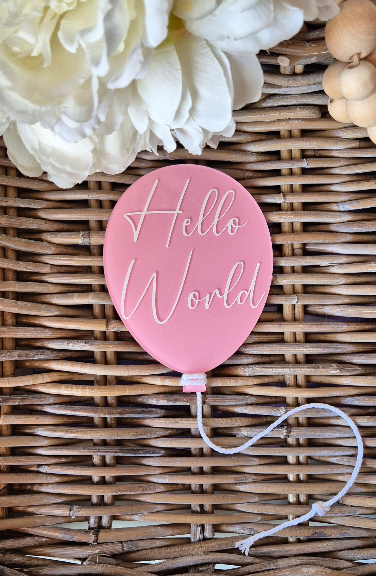 Personalised Acrylic Balloon Birth Announcement: Hello World Photo Prop