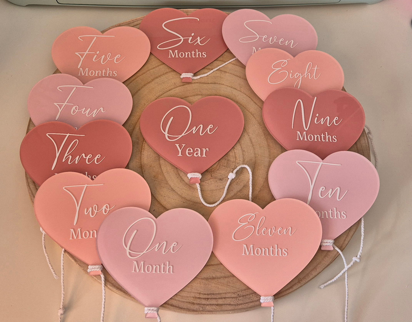 Hand Painted Baby Milestone hearts: Newborn Photo Props