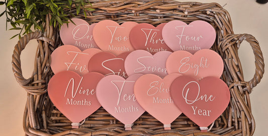 Hand Painted Baby Milestone hearts: Newborn Photo Props
