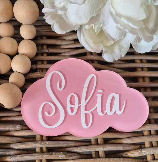 Personalised Baby Name Announcement Cloud Photo Prop: Hand-Painted Acrylic