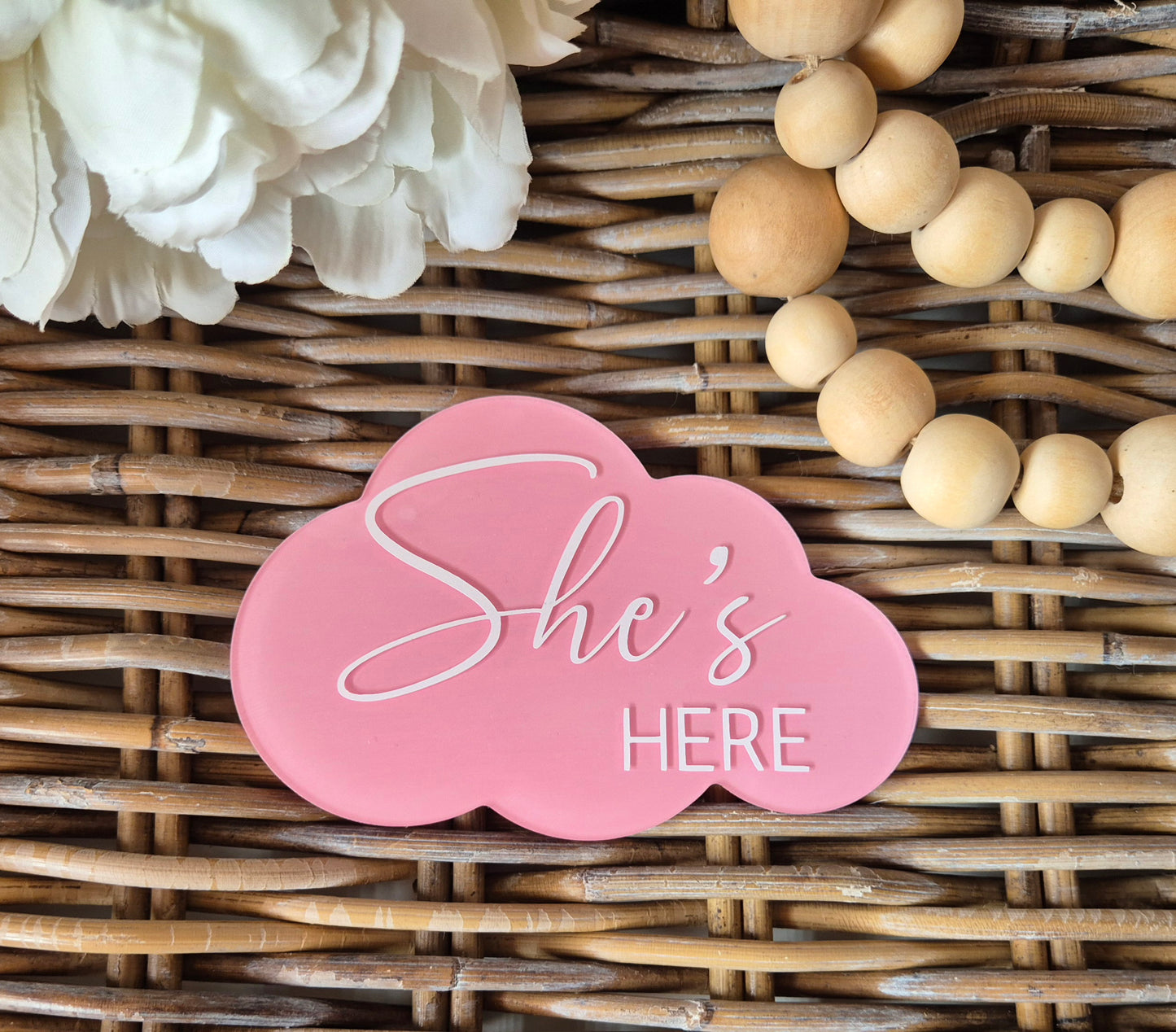 Cloud Birth Announcement Photo Prop: He's Here, She's Here Sign