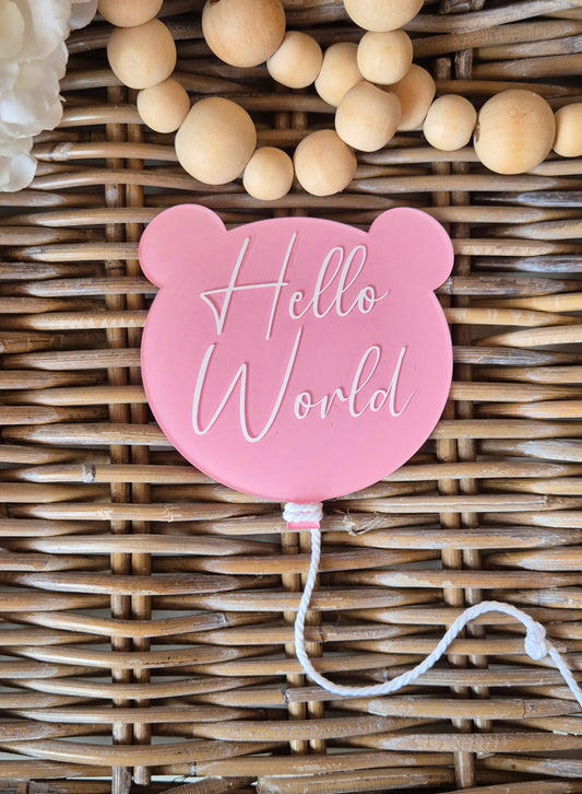 Personalised Teddy Bear Baby Announcement Sign: Hand-Painted Acrylic Photo Prop